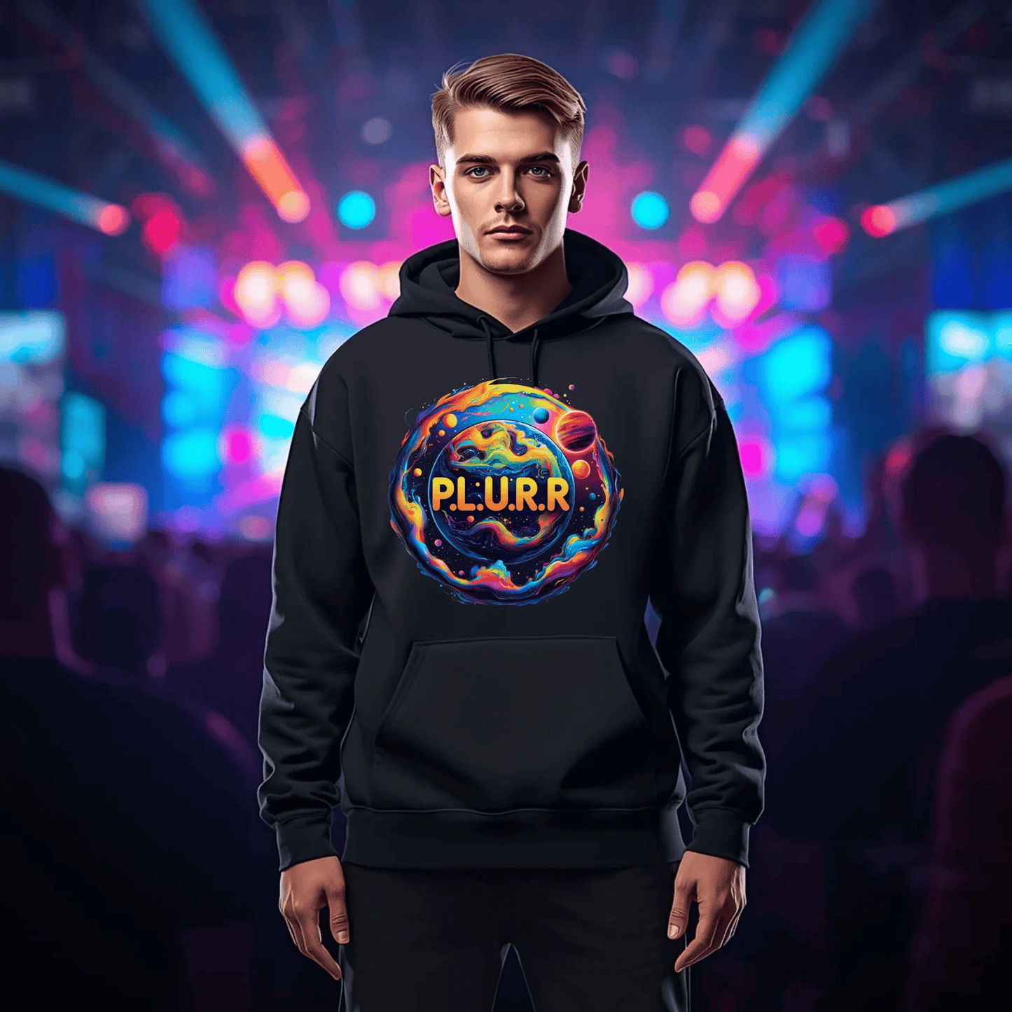 P.L.U.R.R in Space Festival T-Shirt for Rave Lovers