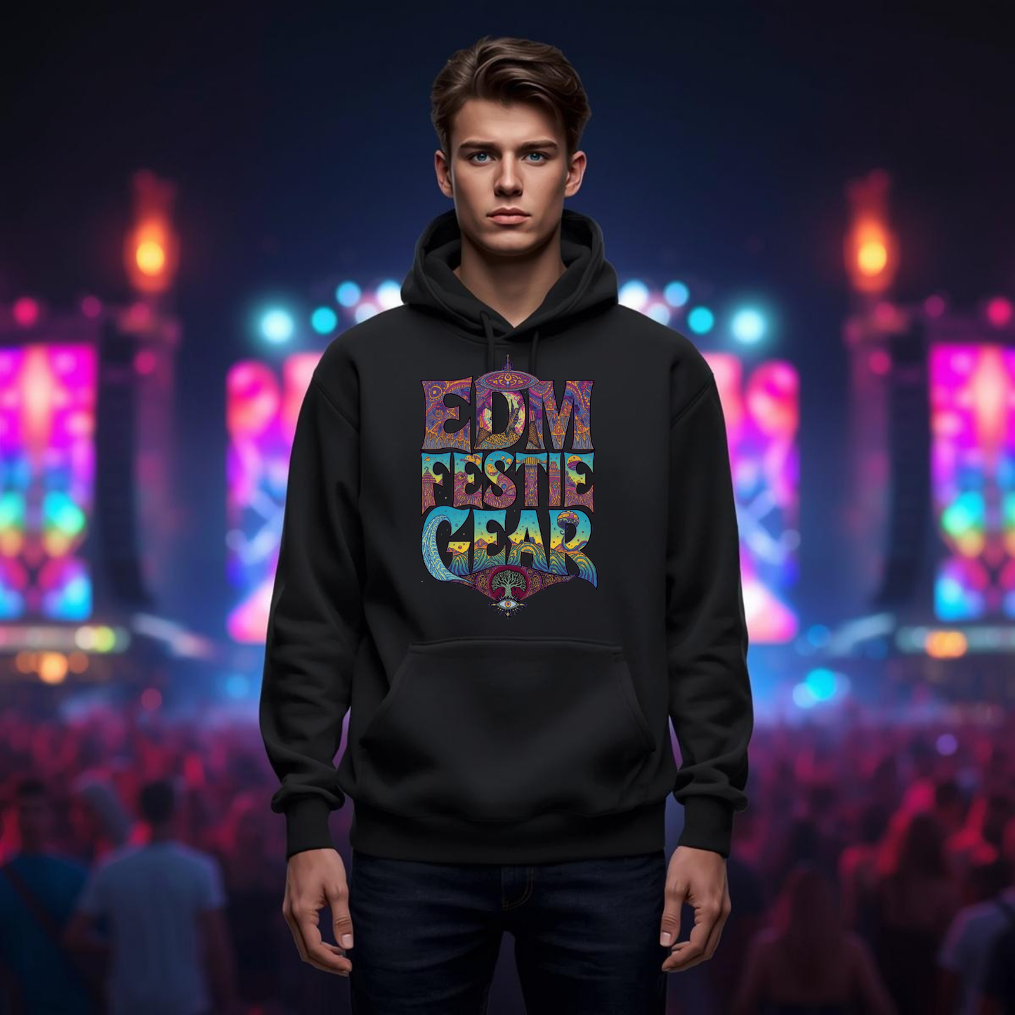 EDM Festie Gear All-Seeing Tree Cosmic Vibes Festival T-Shirt