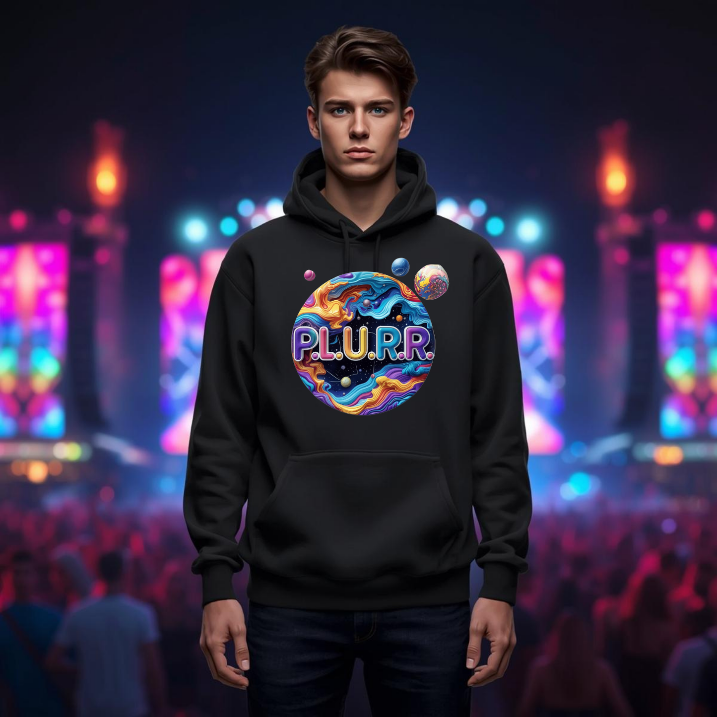 P.L.U.R.R Solar System Festival T-Shirt - Bold Celestial Design for Ravers