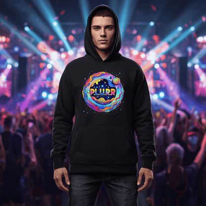 P.L.U.R.R Space Festival T-Shirt – Vibrant and Energetic Rave Apparel