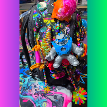 Side Questin’ Shroom Goblin Utility Backpack | One-of-a-Kind Sensory Rave Hydration Backpack | Custom EDM Festival Gear