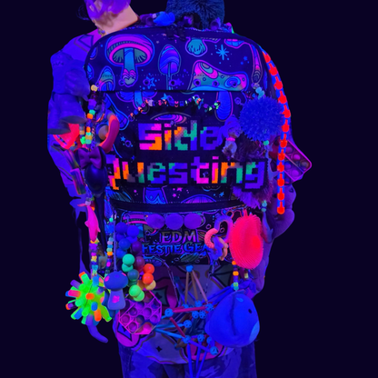 Side Questin’ Shroom Goblin Utility Backpack | One-of-a-Kind Sensory Rave Hydration Backpack | Custom EDM Festival Gear