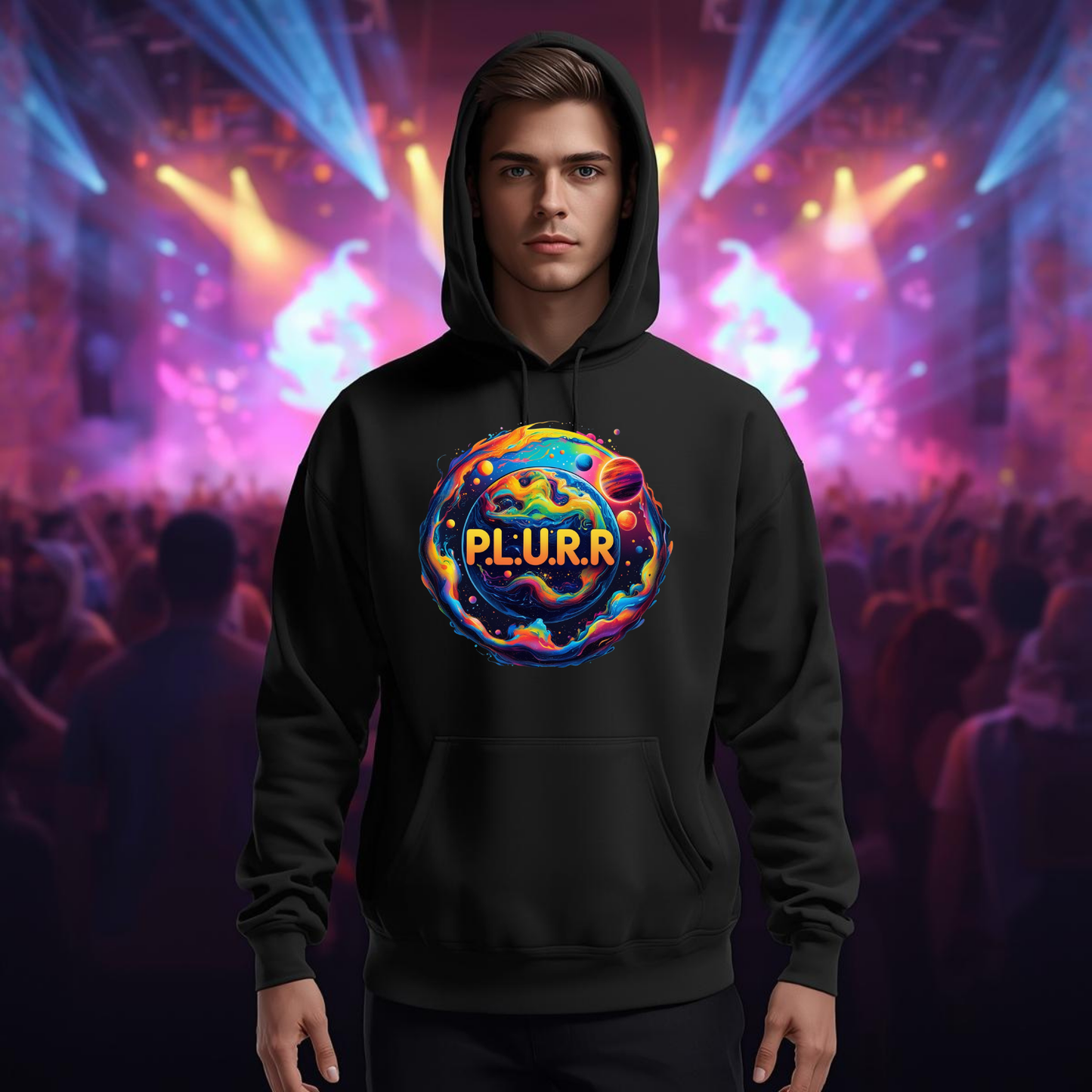 P.L.U.R.R in Space Festival T-Shirt for Rave Lovers