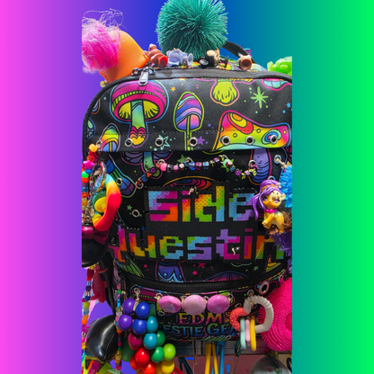 Side Questin’ Shroom Goblin Utility Backpack | One-of-a-Kind Sensory Rave Hydration Backpack | Custom EDM Festival Gear