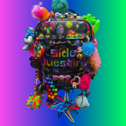 Side Questin’ Shroom Goblin Utility Backpack | One-of-a-Kind Sensory Rave Hydration Backpack | Custom EDM Festival Gear