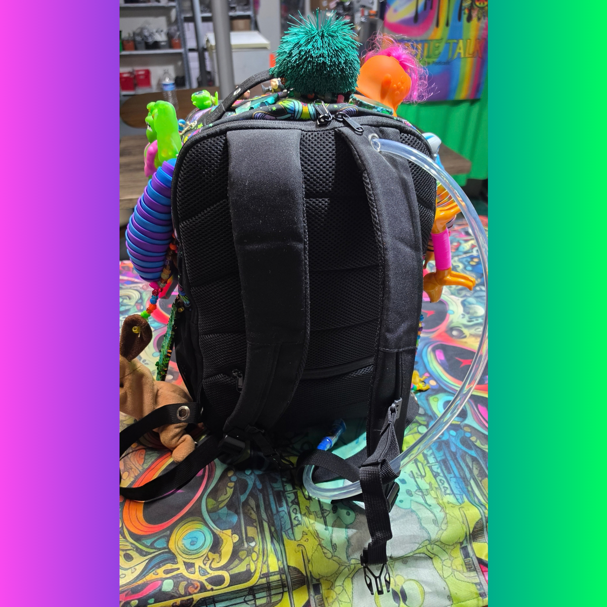 Side Questin’ Shroom Goblin Utility Backpack | One-of-a-Kind Sensory Rave Hydration Backpack | Custom EDM Festival Gear
