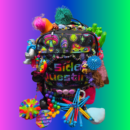 Side Questin’ Shroom Goblin Utility Backpack | One-of-a-Kind Sensory Rave Hydration Backpack | Custom EDM Festival Gear