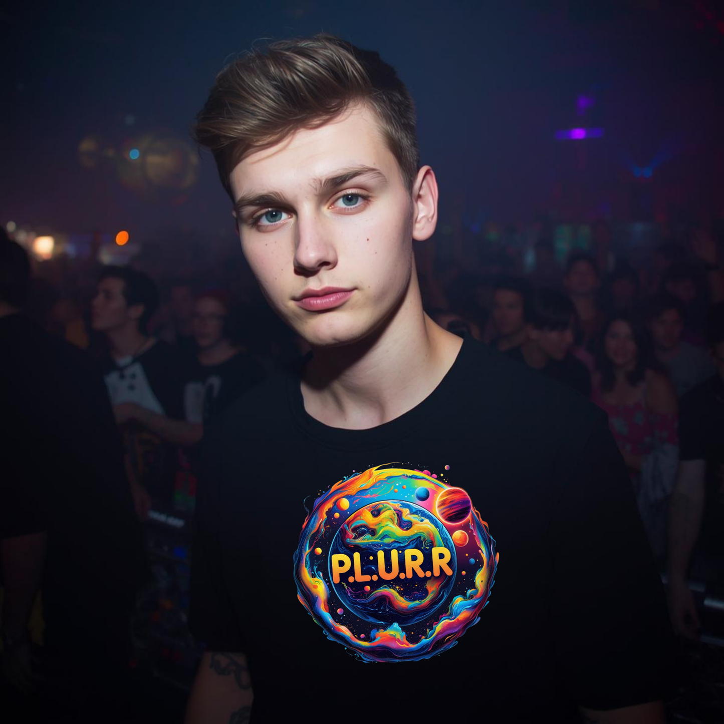 P.L.U.R.R in Space Festival T-Shirt for Rave Lovers