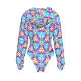 Petal Melt Frequency Hooded Bodysuit | Neon Tropical Flower Rave Jumpsuit | EDM Festival Wear