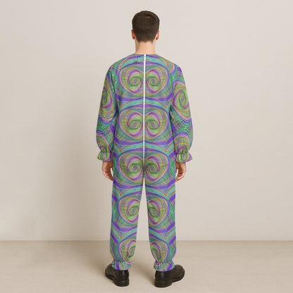 Double Vision Bass Spiral Men’s Clown-Style Jumpsuit | Psychedelic Rave Onesie | EDM Festival Wear