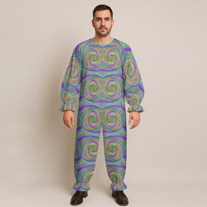 Double Vision Bass Spiral Men’s Clown-Style Jumpsuit | Psychedelic Rave Onesie | EDM Festival Wear