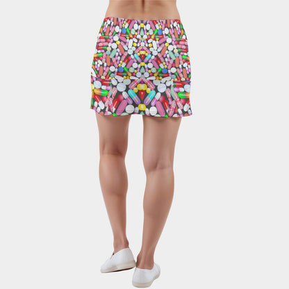 Side Quest Pharmacy Women’s Skort | Colorful Capsule Print Rave Skort | EDM Festival Party Wear