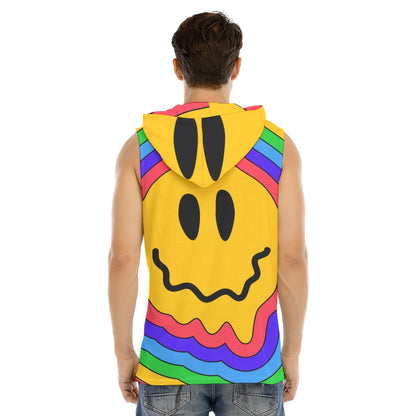 Melt With the Beat Men’s Tank Hooded Vest | Rainbow Smiley Rave Tank | EDM Festival Wear