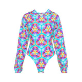 Petal Melt Frequency Hooded Bodysuit | Neon Tropical Flower Rave Jumpsuit | EDM Festival Wear