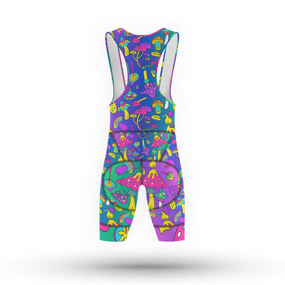 Pedal Through Wonderland Bib Shorts | Psychedelic Mushroom Cycling Bib | Men’s Festival Bike Wear