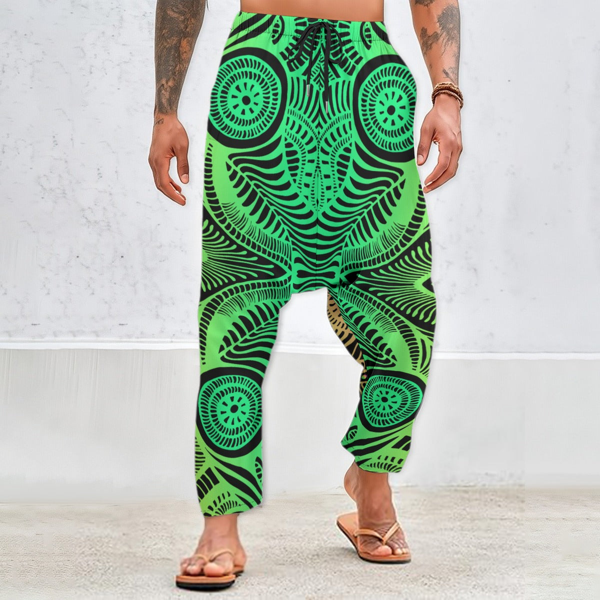 Bass Totem Mirage Men’s Cotton Harem Pants | Psychedelic Optical Rave Pants | Cotton Festival Wear