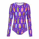 Brain Freeze Bassline Long Sleeve Bodysuit | Popsicle Star Rave Outfit With Thumbholes | EDM Festival Wear