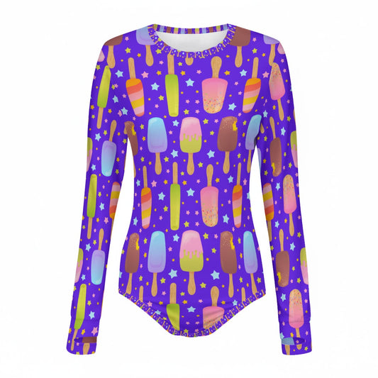 Brain Freeze Bassline Long Sleeve Bodysuit | Popsicle Star Rave Outfit With Thumbholes | EDM Festival Wear
