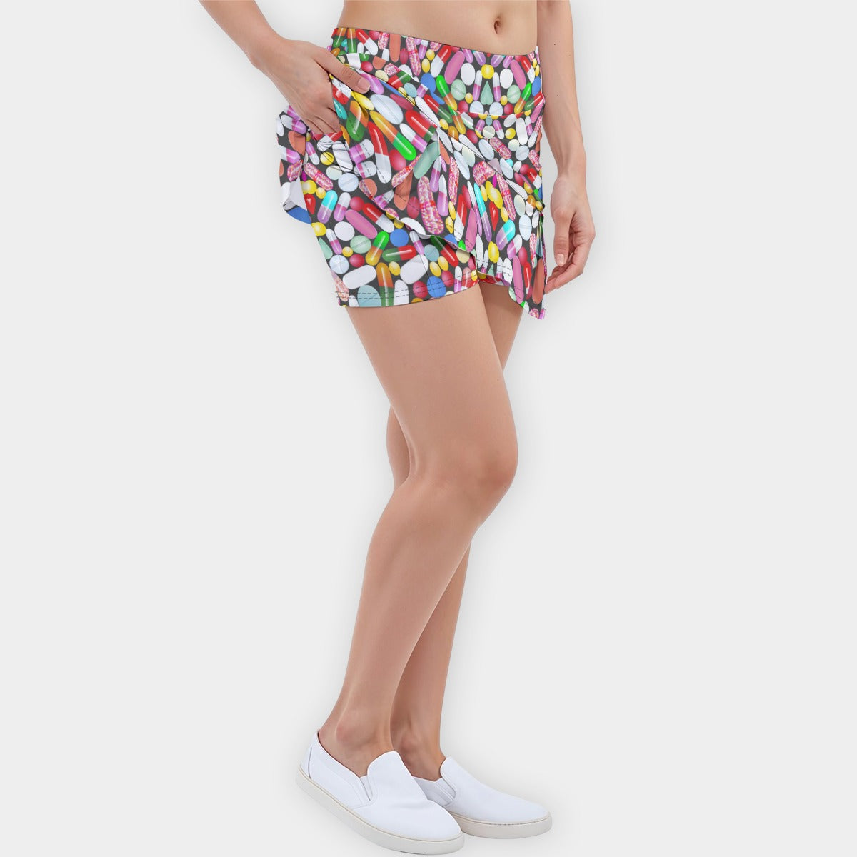 Side Quest Pharmacy Women’s Skort | Colorful Capsule Print Rave Skort | EDM Festival Party Wear