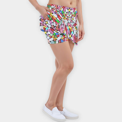 Side Quest Pharmacy Women’s Skort | Colorful Capsule Print Rave Skort | EDM Festival Party Wear