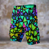 Triangle Tantrum Men’s Cargo Shorts | Neon Geometric Festival Shorts | EDM Rave Wear