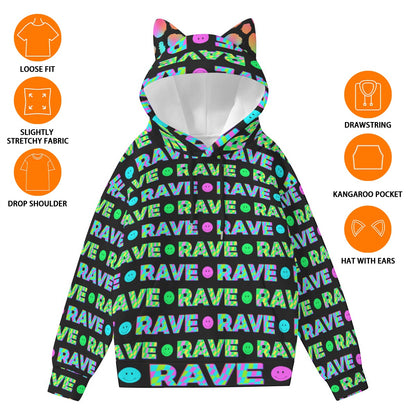 Purrty Favors & Poor Decisions Hoodie | Smiley Cat-Ear Club Hoodie | EDM Festival Wear