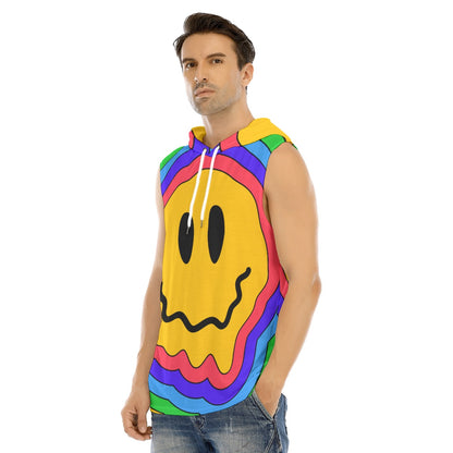 Melt With the Beat Men’s Tank Hooded Vest | Rainbow Smiley Rave Tank | EDM Festival Wear