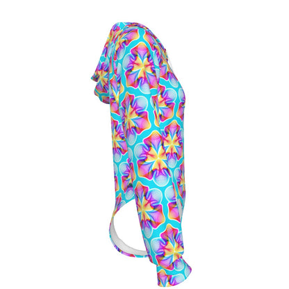Petal Melt Frequency Hooded Bodysuit | Neon Tropical Flower Rave Jumpsuit | EDM Festival Wear
