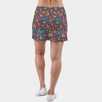 Jurassic Wookout Women’s Skort | Colorful Dinosaur Rave Skort | EDM Festival Wear