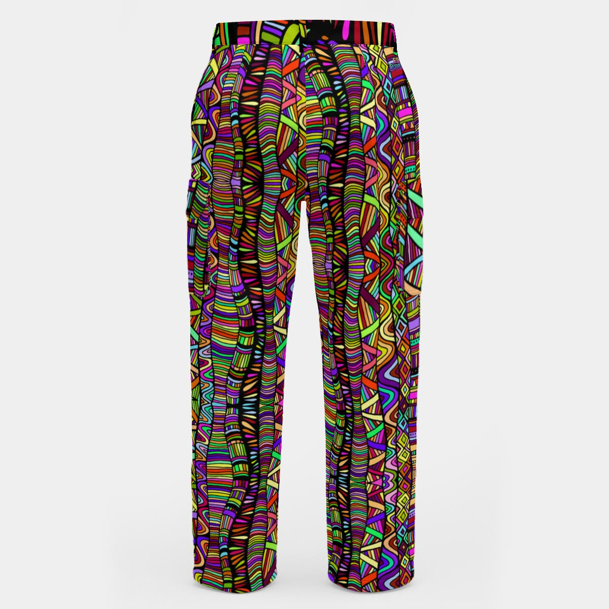 Wook Wavelength Men’s Cargo Pants | Psychedelic Rainbow Rave Pants | EDM Festival Wear