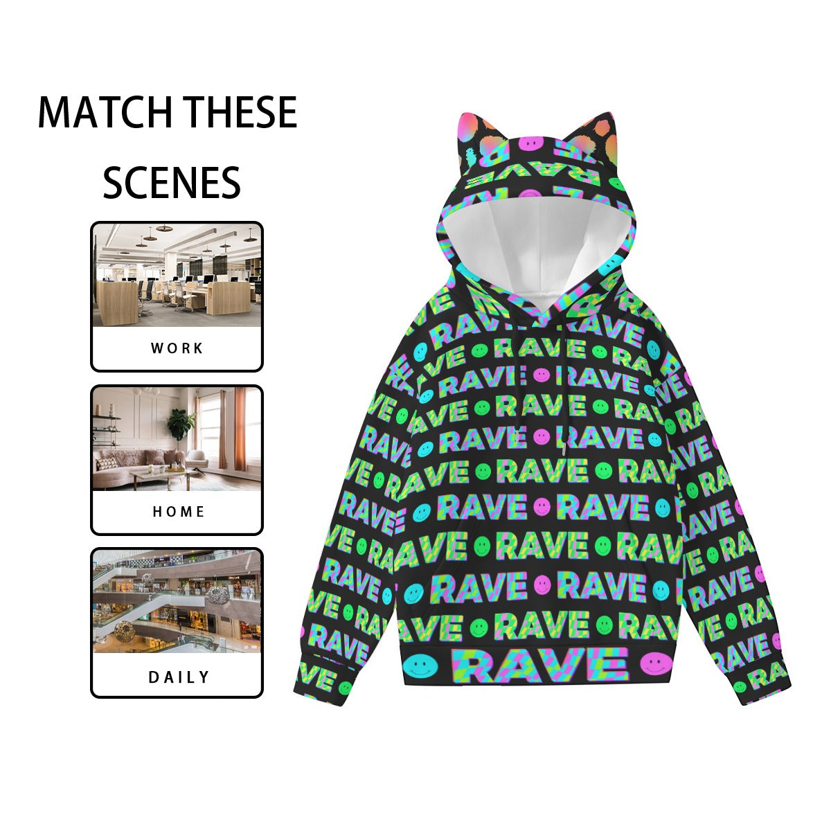 Purrty Favors & Poor Decisions Hoodie | Smiley Cat-Ear Club Hoodie | EDM Festival Wear