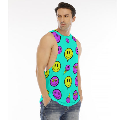Smiley Meltdown Men’s Long Tank | Toxic Happy Face Sleeveless Shirt | EDM Festival Wear
