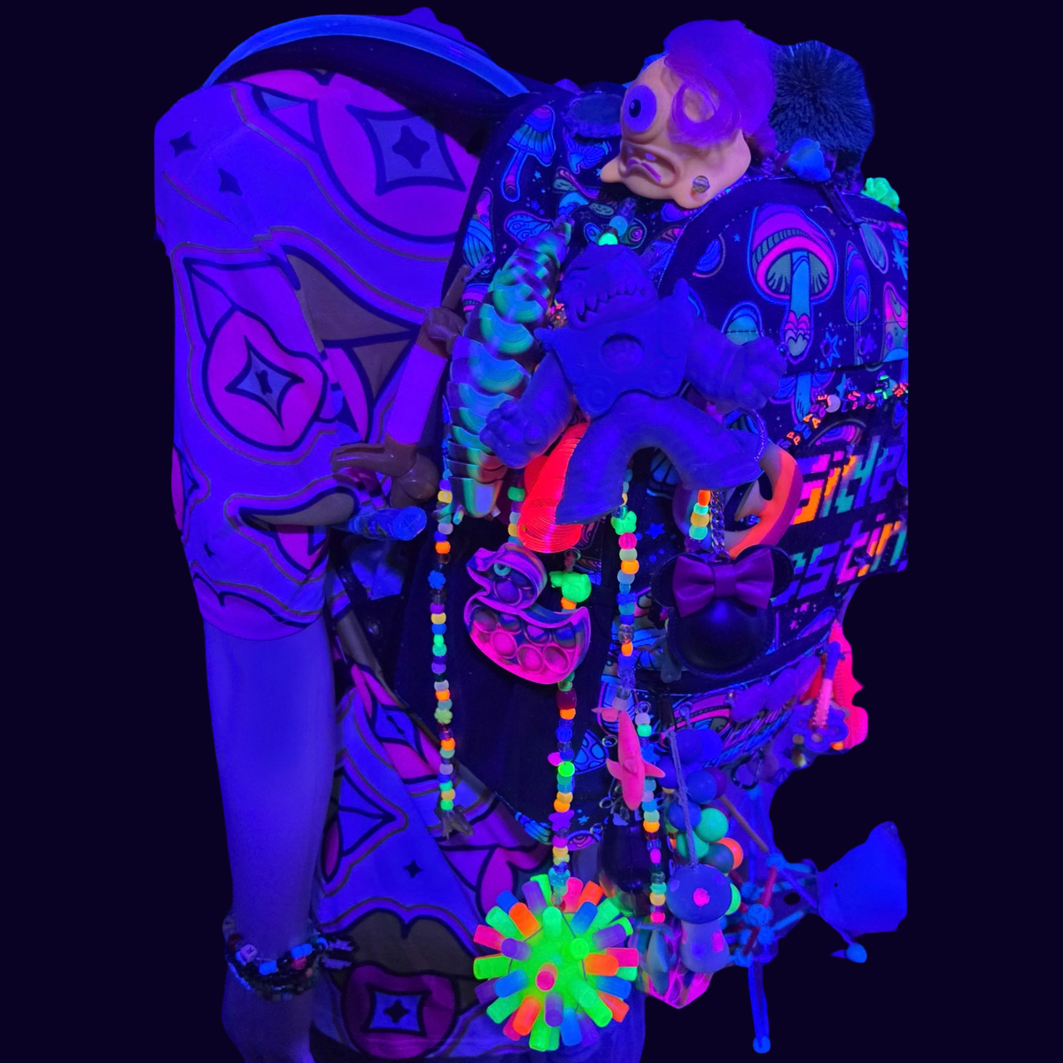 Side Questin’ Shroom Goblin Utility Backpack | One-of-a-Kind Sensory Rave Hydration Backpack | Custom EDM Festival Gear