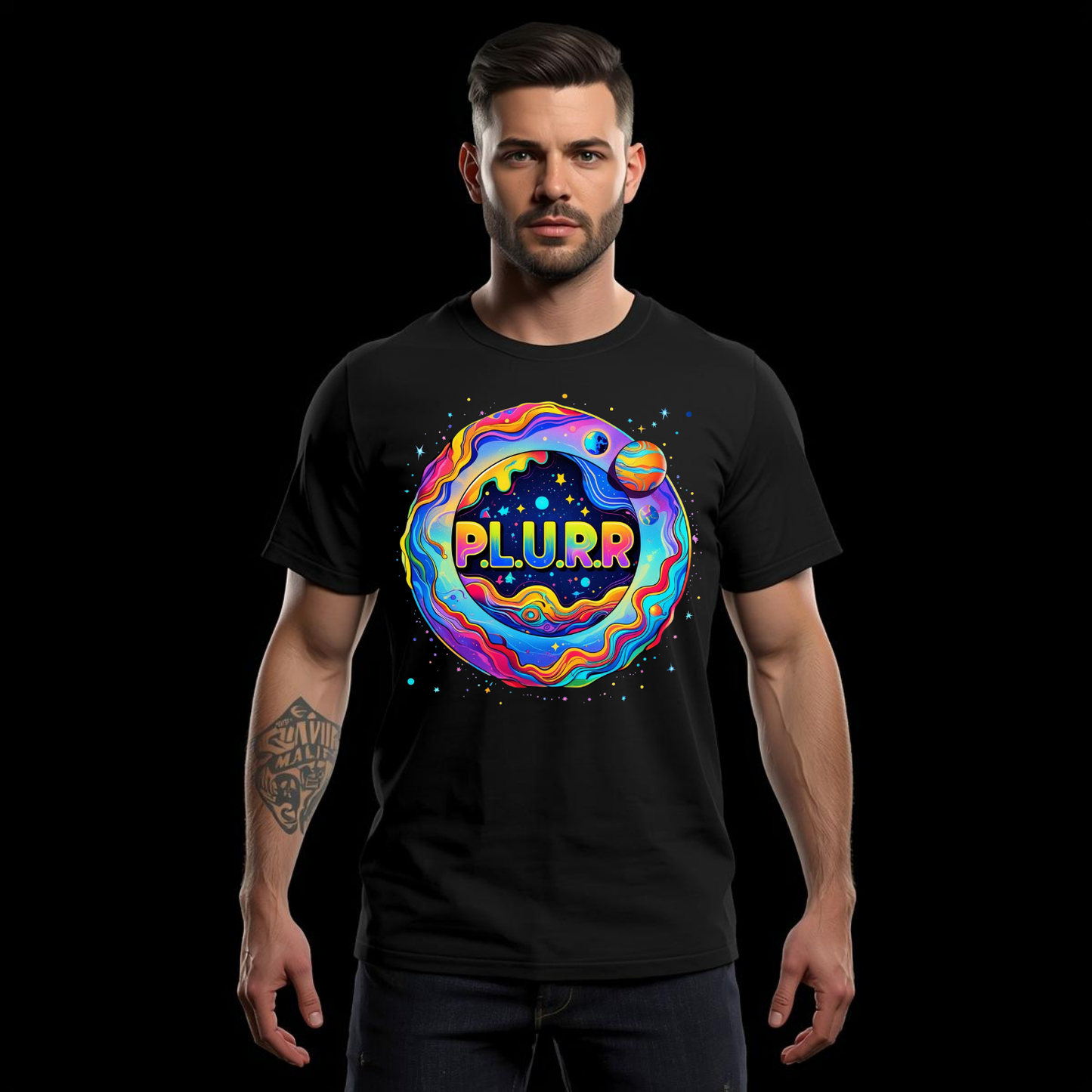 P.L.U.R.R Space Festival T-Shirt – Vibrant and Energetic Rave Apparel