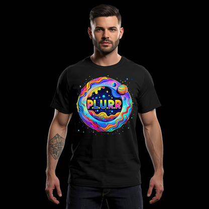 P.L.U.R.R Space Festival T-Shirt – Vibrant and Energetic Rave Apparel