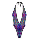 Sexy Swimsuit Women's Extreme One-Piece Mesh Revealing Swimwear Deep V Cleavage Thong Bottom Booty Quick Dry Tie-On Bathing Suit
