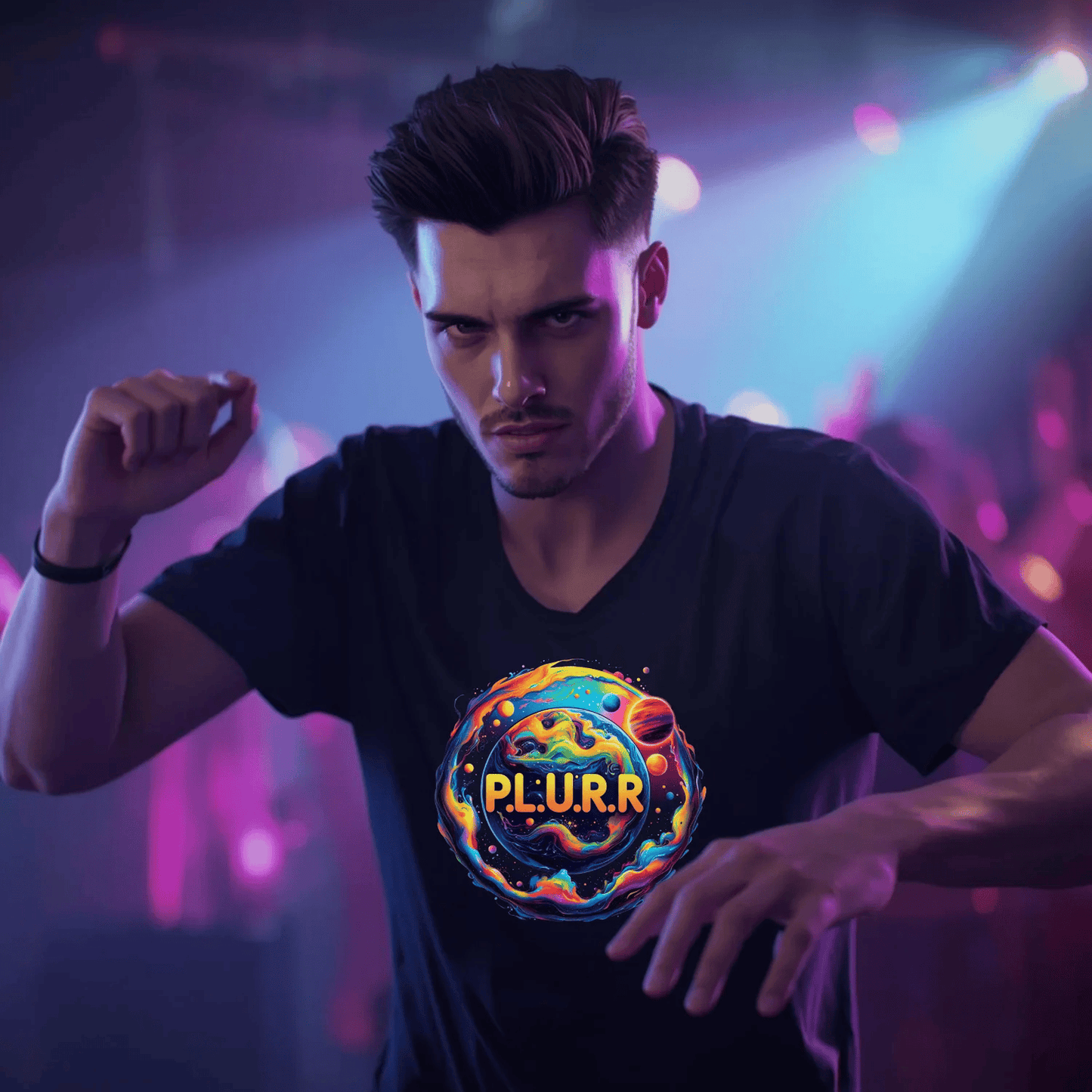 P.L.U.R.R in Space Festival T-Shirt for Rave Lovers