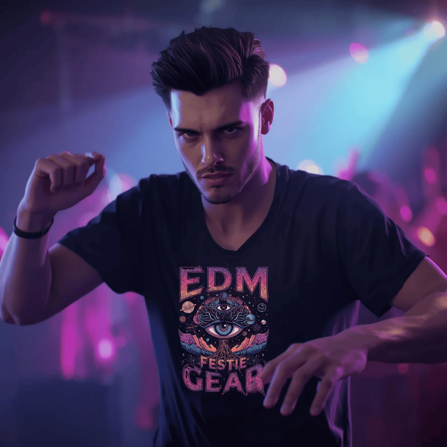 EDM Festival Gear All-Seeing Cosmic Life Tree T-Shirt