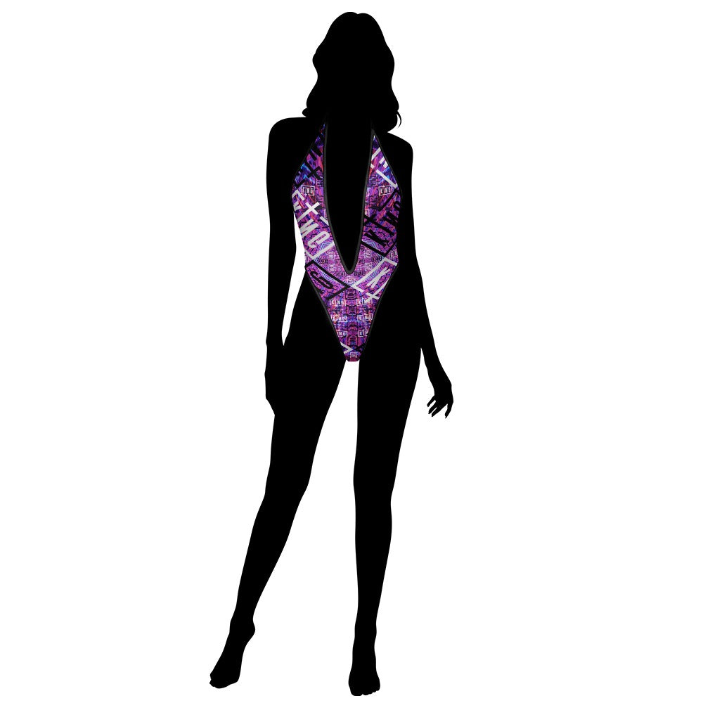 Sexy Swimsuit Women's Extreme One-Piece Mesh Revealing Swimwear Deep V Cleavage Thong Bottom Booty Quick Dry Tie-On Bathing Suit