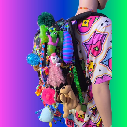 Side Questin’ Shroom Goblin Utility Backpack | One-of-a-Kind Sensory Rave Hydration Backpack | Custom EDM Festival Gear