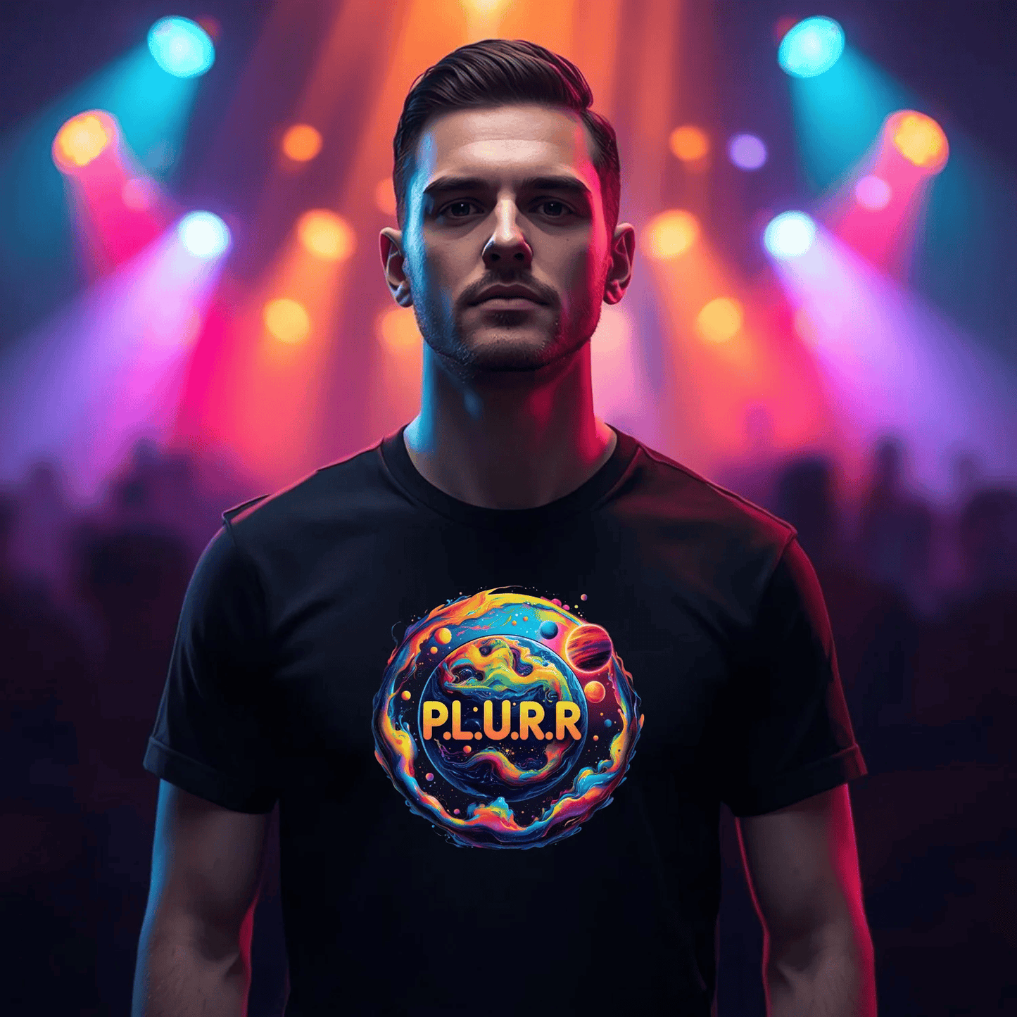P.L.U.R.R in Space Festival T-Shirt for Rave Lovers