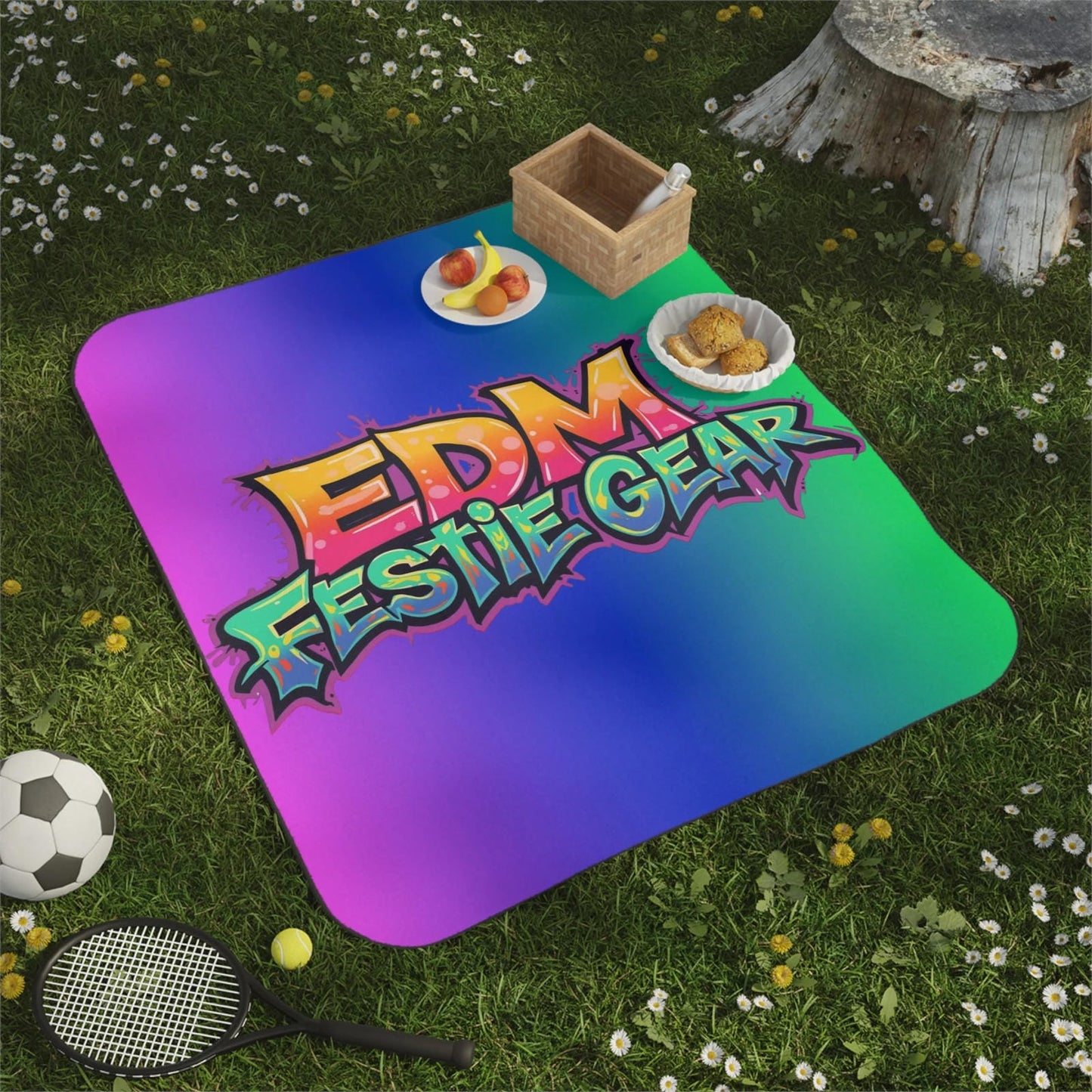 EDM Festival Gear Picnic Blanket — Neon Gradient Festival Blanket for Rave Adventures