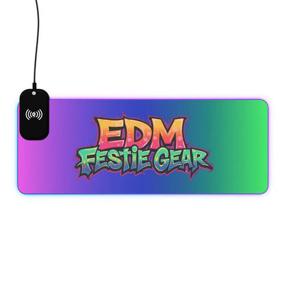 LED Wireless Charging Gaming Mouse Pad - 'EDM Festie Gear' RGB Desk Mat for Ravers