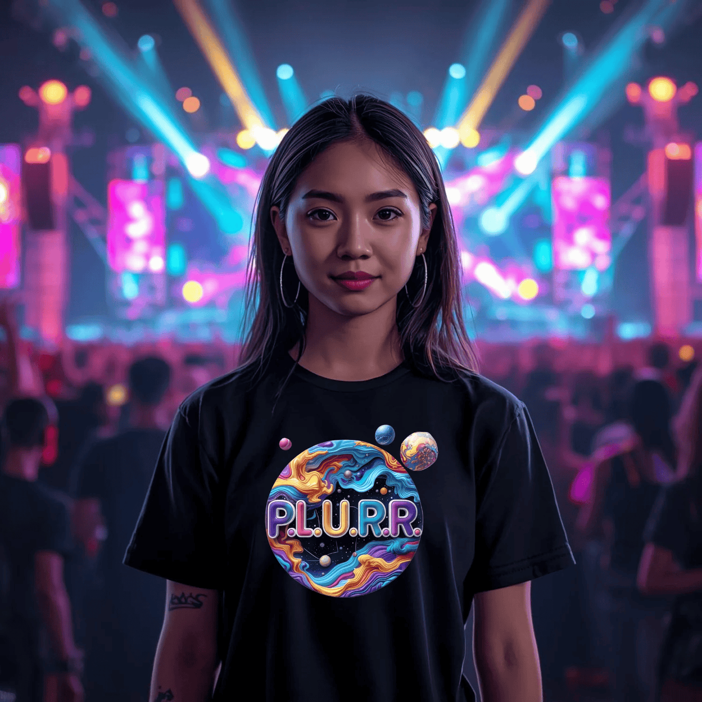 P.L.U.R.R Solar System Festival T-Shirt - Bold Celestial Design for Ravers