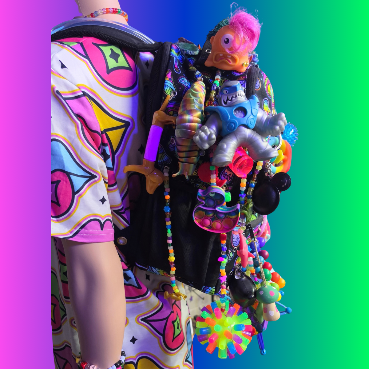 Side Questin’ Shroom Goblin Utility Backpack | One-of-a-Kind Sensory Rave Hydration Backpack | Custom EDM Festival Gear