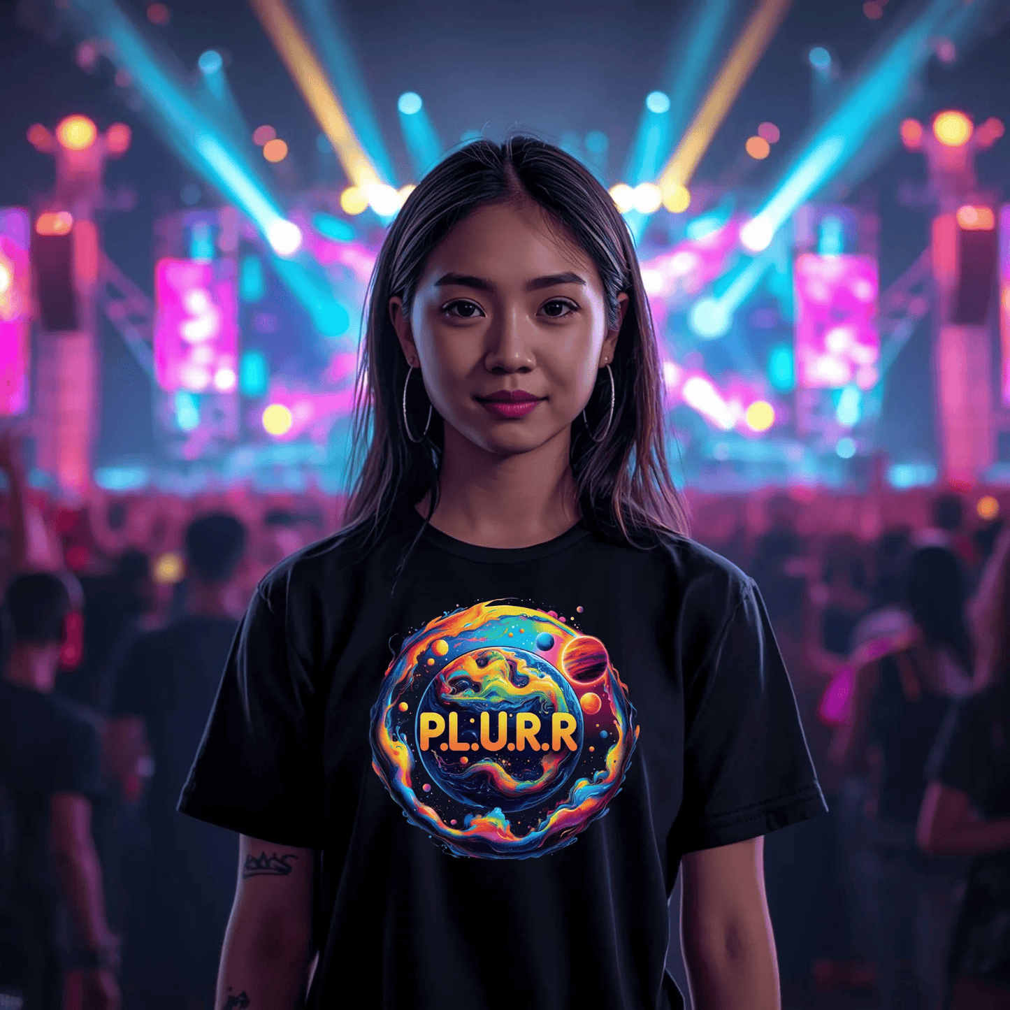 P.L.U.R.R in Space Festival T-Shirt for Rave Lovers
