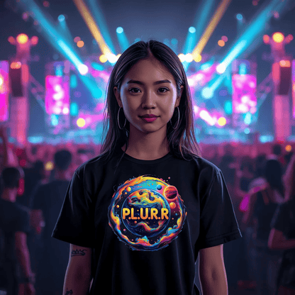 P.L.U.R.R in Space Festival T-Shirt for Rave Lovers