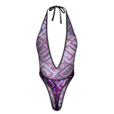 Sexy Swimsuit Women's Extreme One-Piece Mesh Revealing Swimwear Deep V Cleavage Thong Bottom Booty Quick Dry Tie-On Bathing Suit