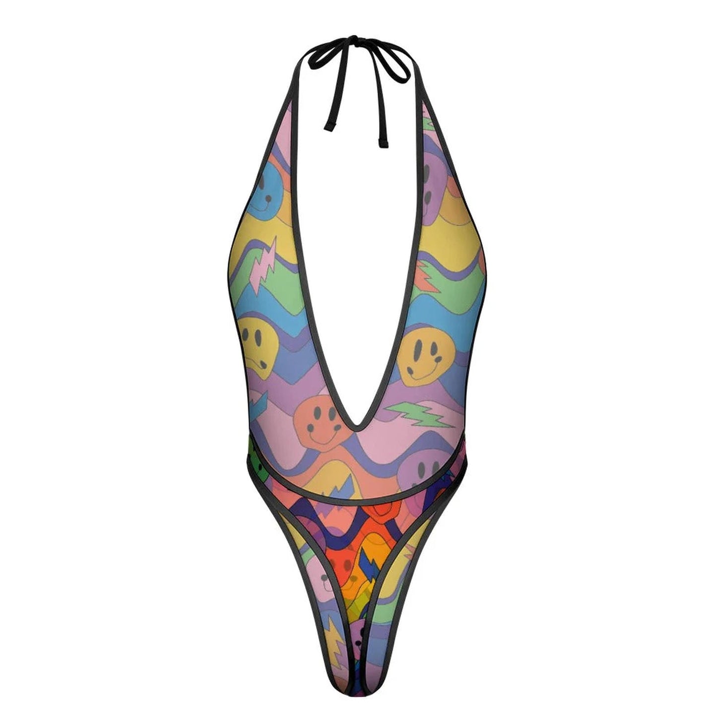 Sexy Swimsuit Women's Extreme One-Piece Mesh Revealing Swimwear Deep V Cleavage Thong Bottom Booty Quick Dry Tie-On Bathing Suit