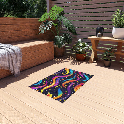 Colorful Shooting Stars Rainbow Wave outdoor rug for EDM rave festivals
